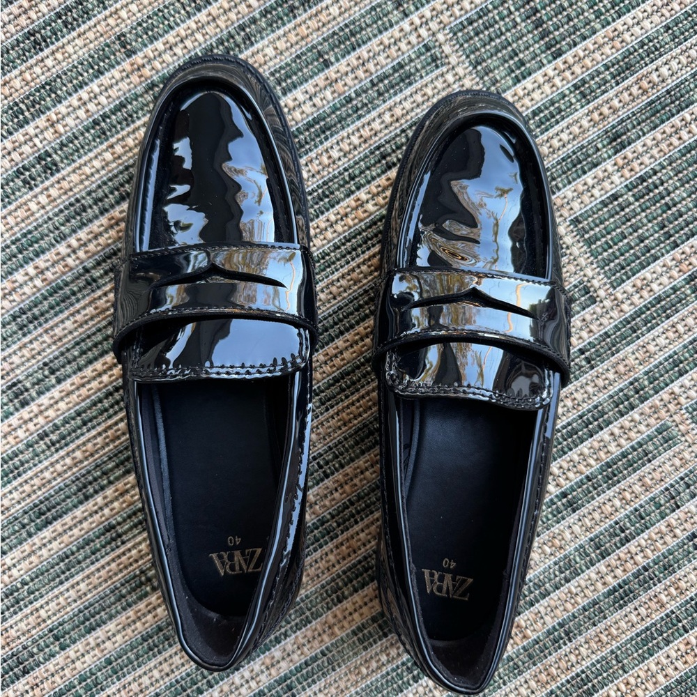Zara Shiny Black Loafers